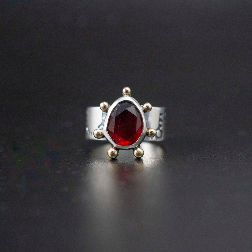 Hekate Ring| Hessonite Garnet| .925 silver & 14K gold |Size 6.5