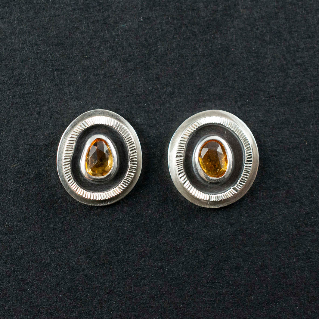 Asteria Studs|.925 Sterling Silver| Spessartine Garnet