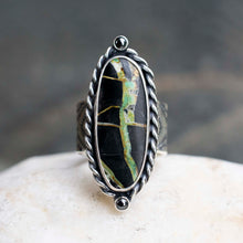 Load image into Gallery viewer, Variscite &amp; Hematite Ring | Sterling Silver| Size 8.25
