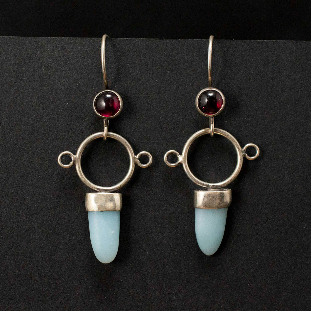 Aphrodite Earrings| .925 Silver| Garnet & Amazonite